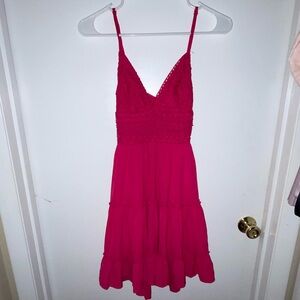 Hot pink summer dress with crochet detailing